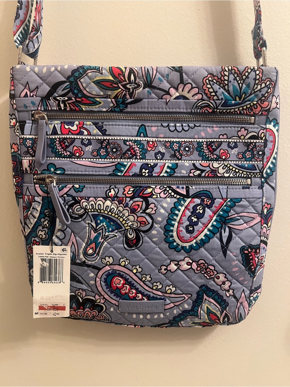 Vera Bradley Quilted Makani Paisley Crossbody — Lavender Multi Floral NWT
